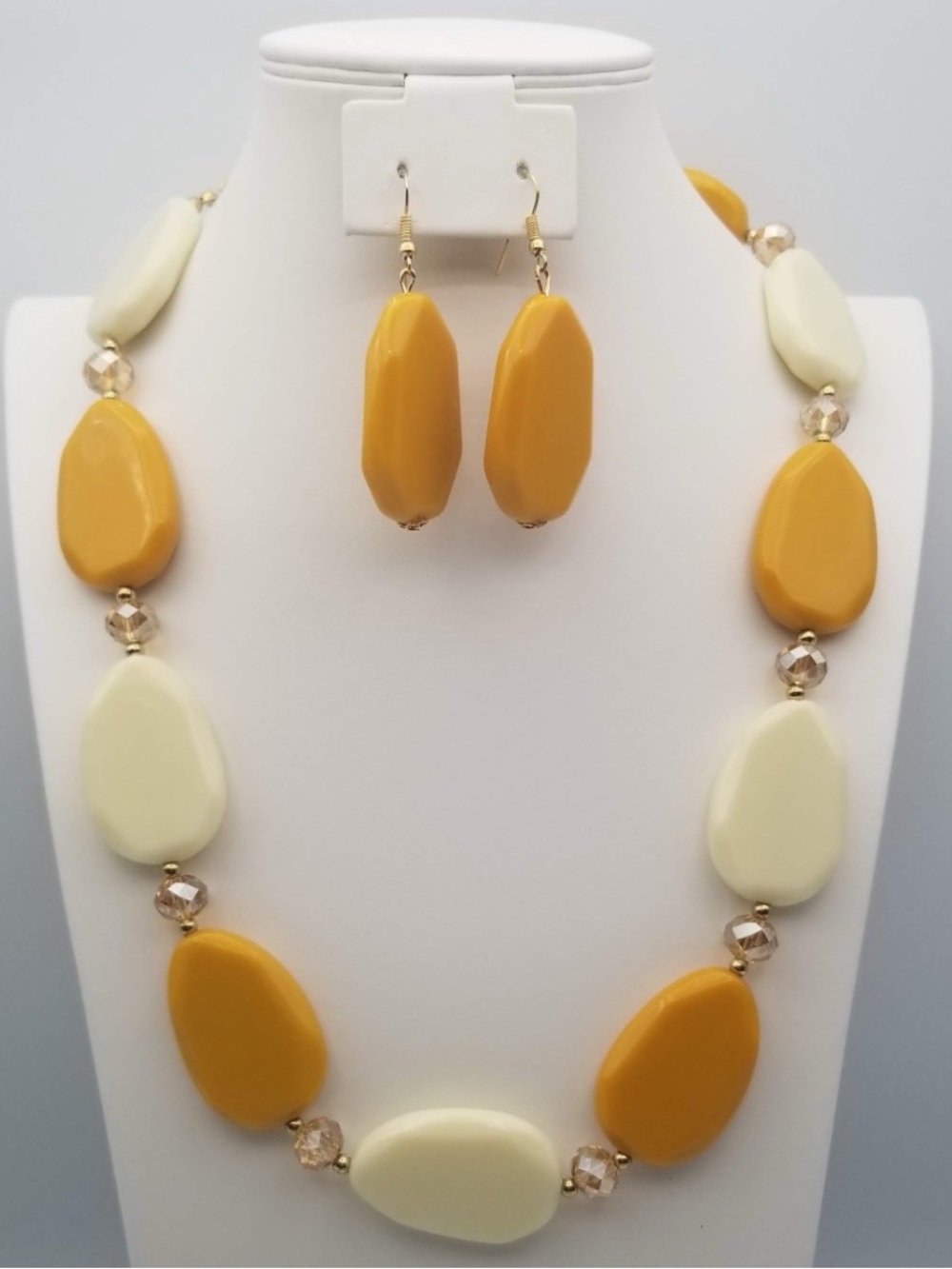 Women’s Two-Tone Yellow and Cream Statement Necklace & Earring Set
